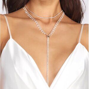 Windsor Drop Stone Lariat Adjustable Choker Necklace – Gold Rhinestone Detail